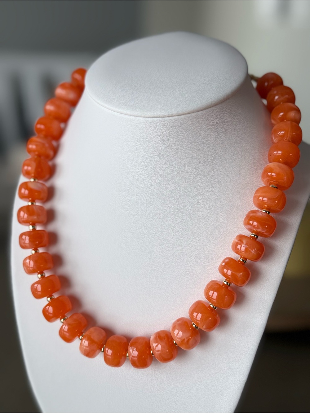 Vibrant Orange Gloss Bead Necklace